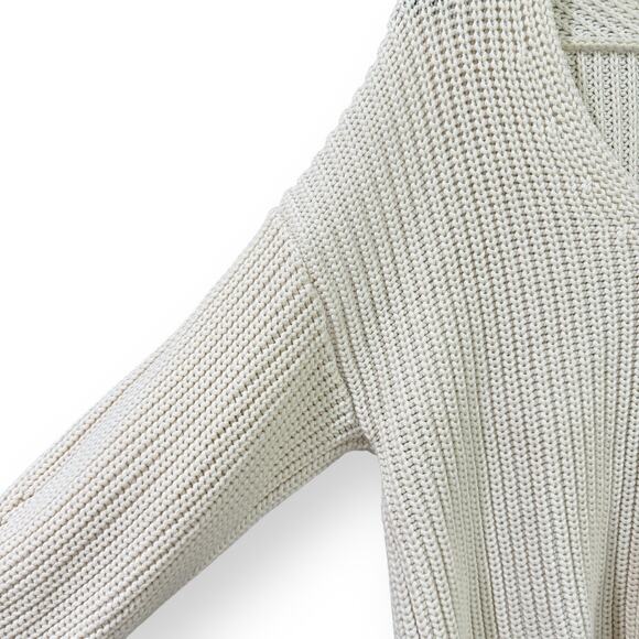 Everlane Sweater Womens L Ivory Cotton Chunky Knit V Neck Long Sleeve Pullover - Picture 4 of 8